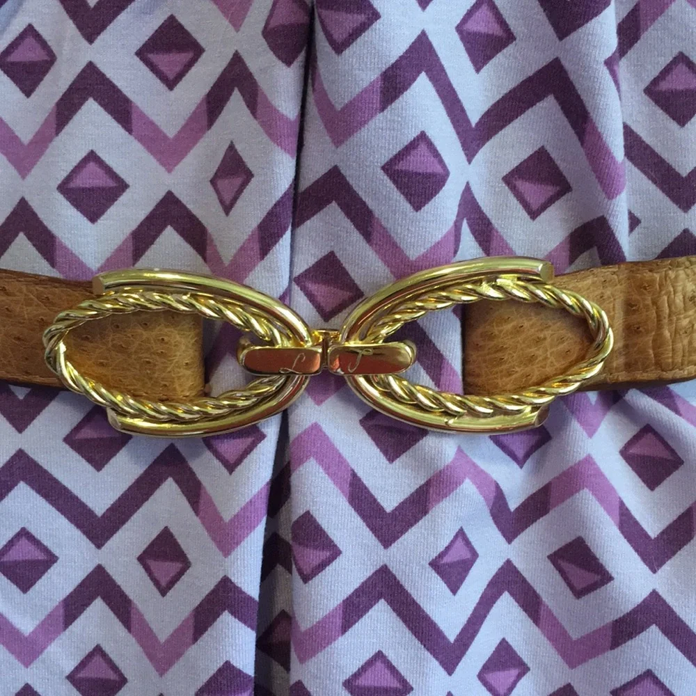 Genuine Ostrich leather belt with gold ton…